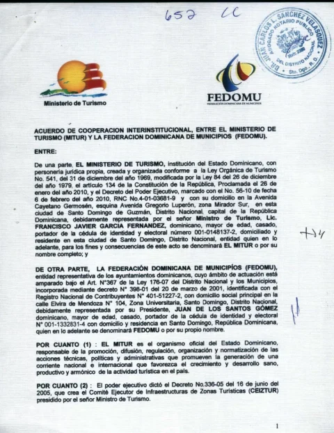 Portada: Acuerdo Ministerio de Turismo