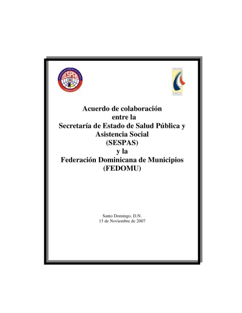 Portada: Acuerdo SESPAS FEDOMU