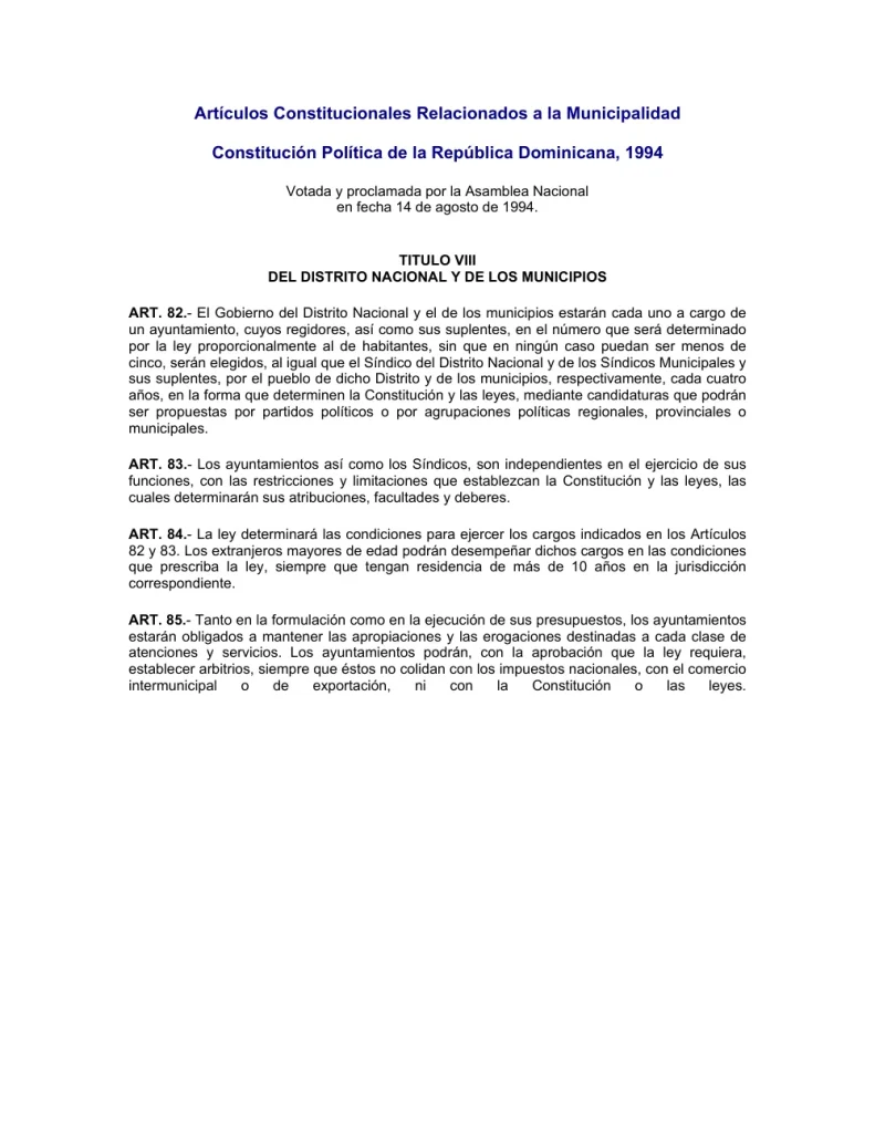 Portada: Articulos Constitucionales Relacionados a la Municipalidad (1994)