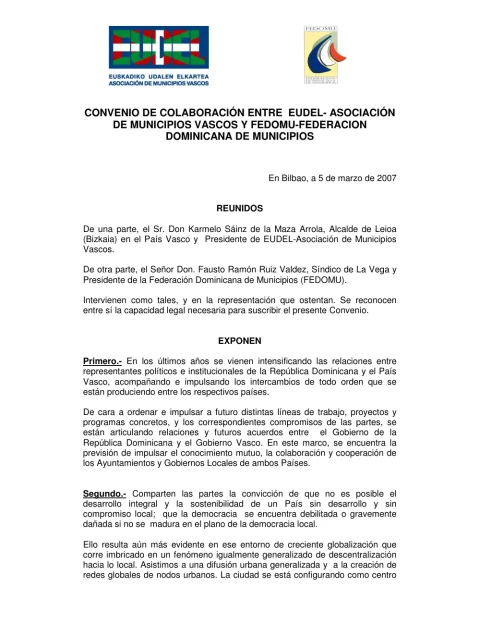 Portada: Convenio Eudel FEDOMU