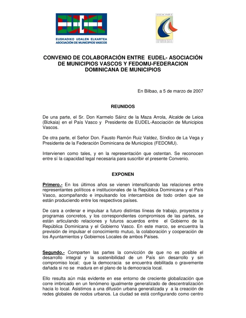 Portada: Convenio Eudel FEDOMU