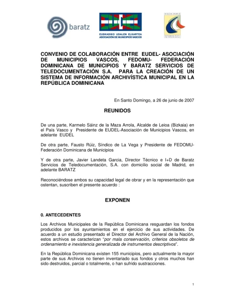 Portada: Convenio Eudel FEDOMU Baratz (2007)