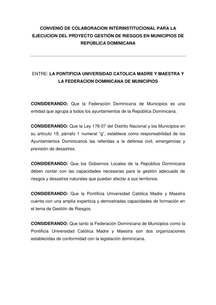 Portada: Convenio PUCMM y FEDOMU