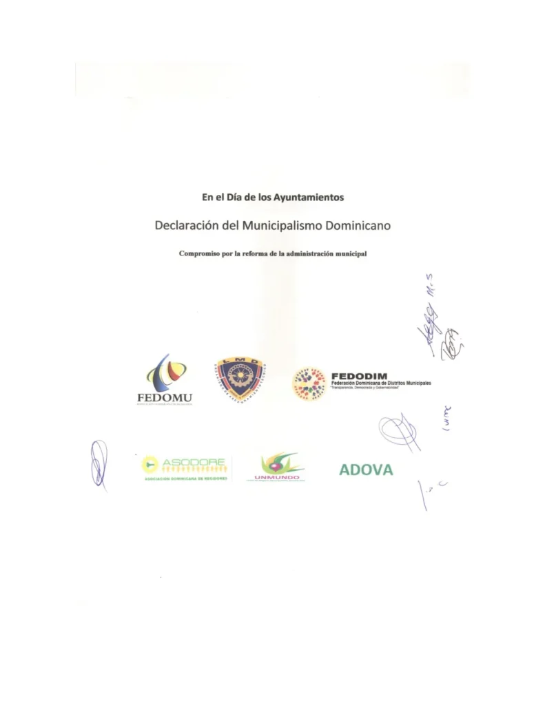 Portada: Declaracion del Municipalismo Dominicano: Compromiso por la reforma de la administración pública local (2014)