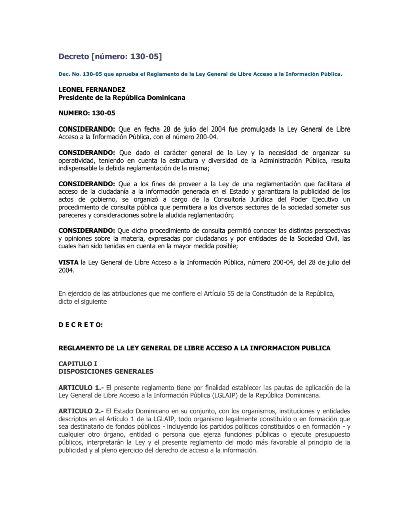 Portada: Decreto130-05 (2004)