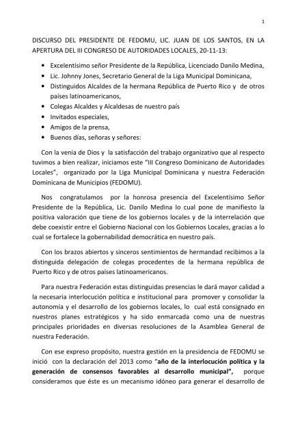 Portada: Discurso Juan de los Santos (2013)
