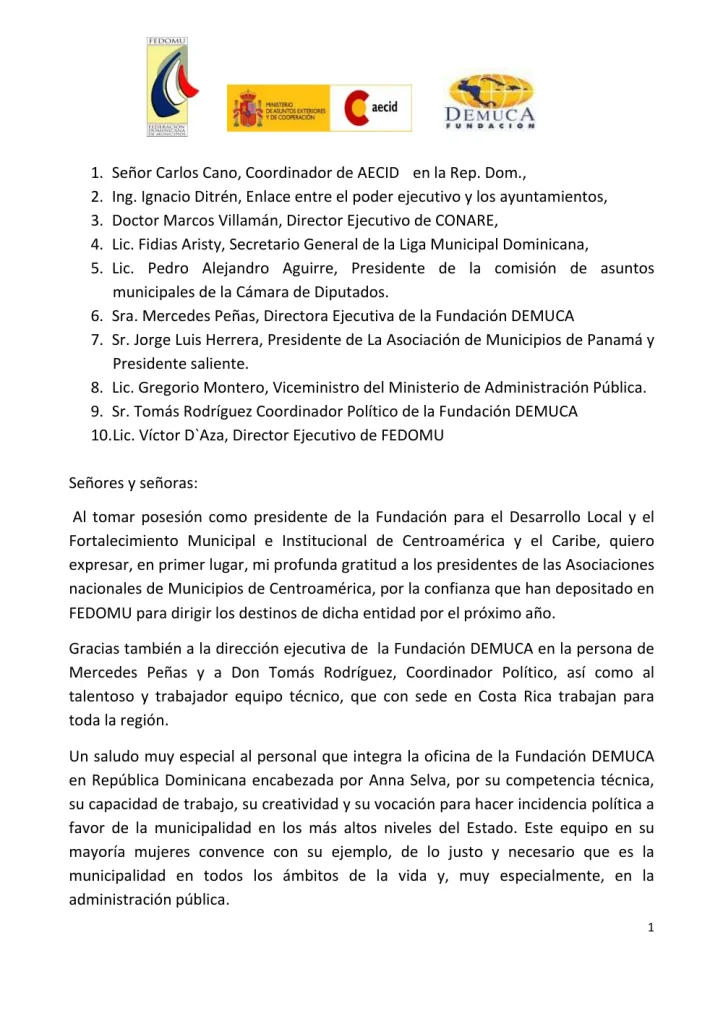 Portada: Discurso Presidencia DEMUCA