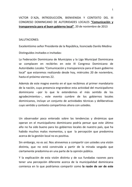 Portada: Discurso Victor D Aza (2013)