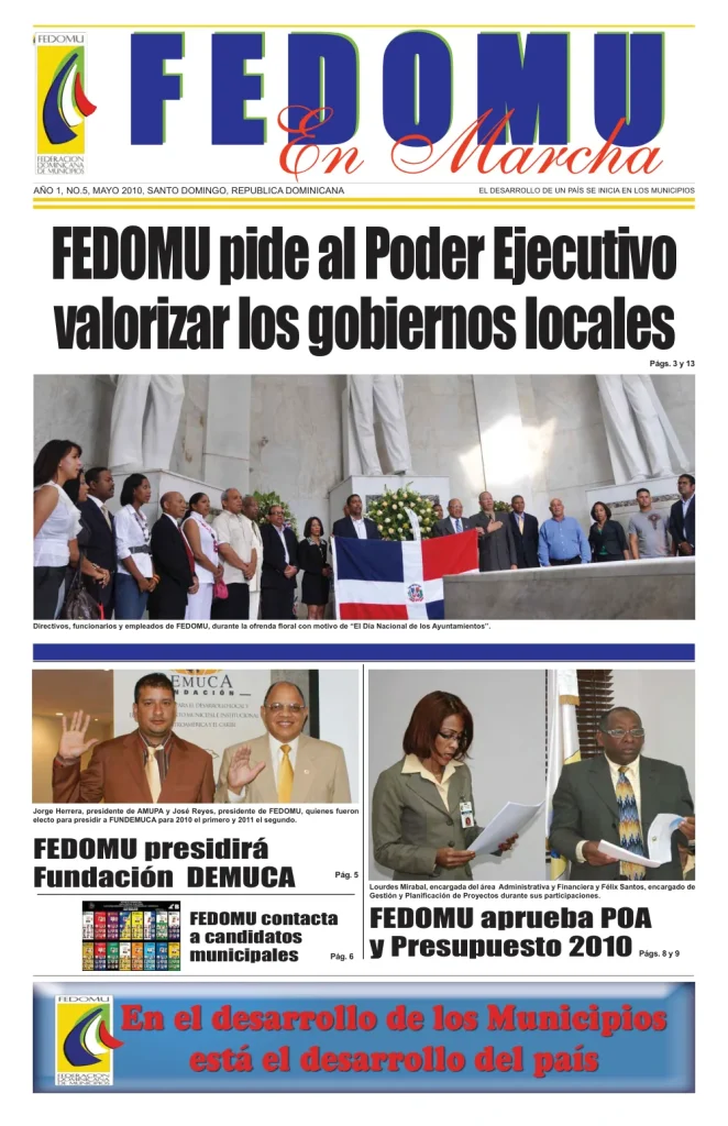 Portada: FEDOMU En Marcha, Año 1, No. 5 (Mayo 2010)