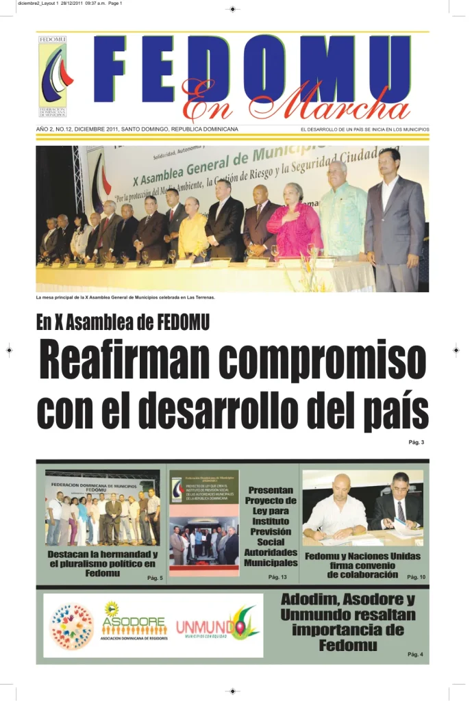 Portada: FEDOMU En Marcha, Año 2, No. 12 (Diciembre 2011)