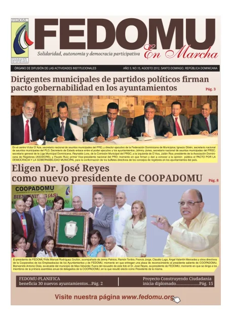 Portada: FEDOMU En Marcha, Año 3, No. 15 (Agosto 2012)