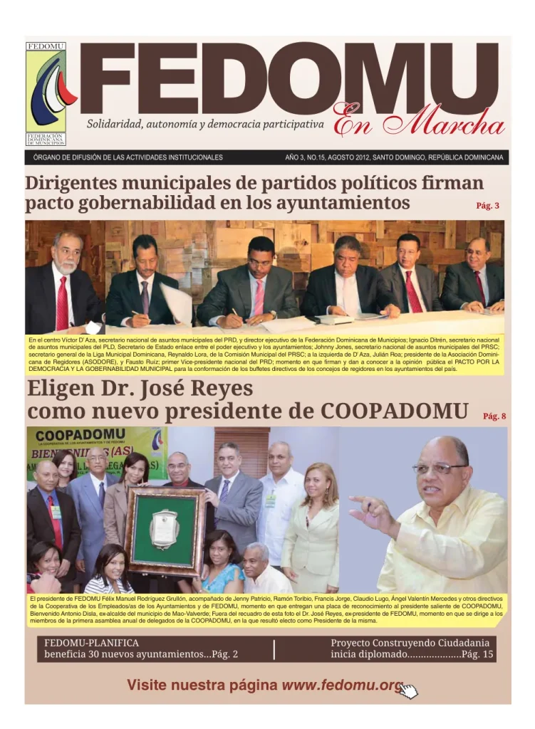 Portada: FEDOMU En Marcha, Año 3, No. 15 (Agosto 2012)