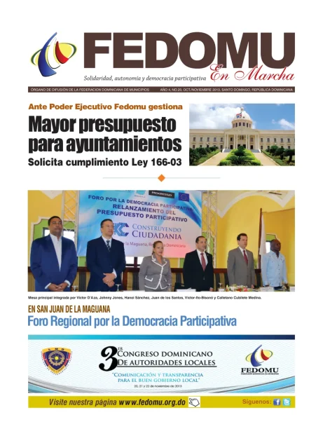 Portada: FEDOMU En Marcha, Año 4, No. 20 (Noviembre 2013)