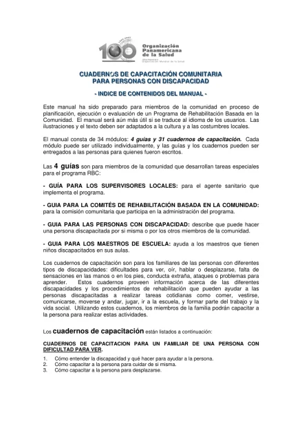 Portada: Indice Cuadernos de Capacitacion Comunitaria