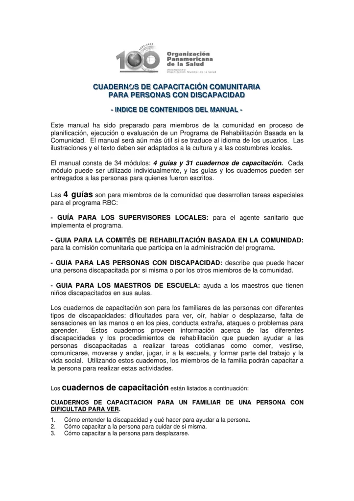 Portada: Indice Cuadernos de Capacitacion Comunitaria
