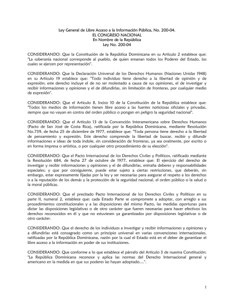 Portada: Ley 200 04 Libre Acceso a la Informacion