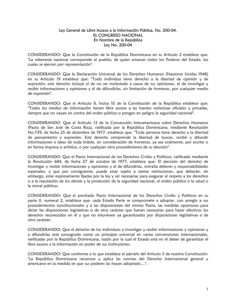 Portada: Ley 200 04 Libre Acceso a la Informacion
