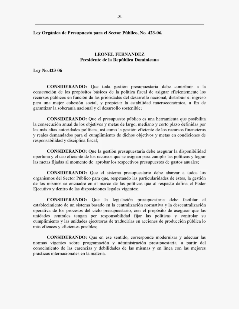 Portada: Ley 423-06, orgánica de presupuesto para el sector público