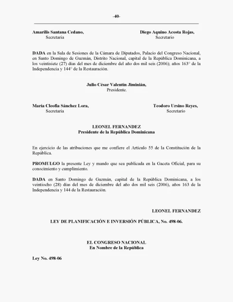 Portada: Ley 498-06, de planificación e inversión pública (2006)