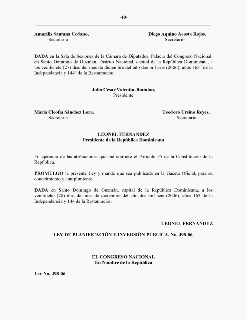 Portada: Ley 498-06, de planificación e inversión pública (2006)