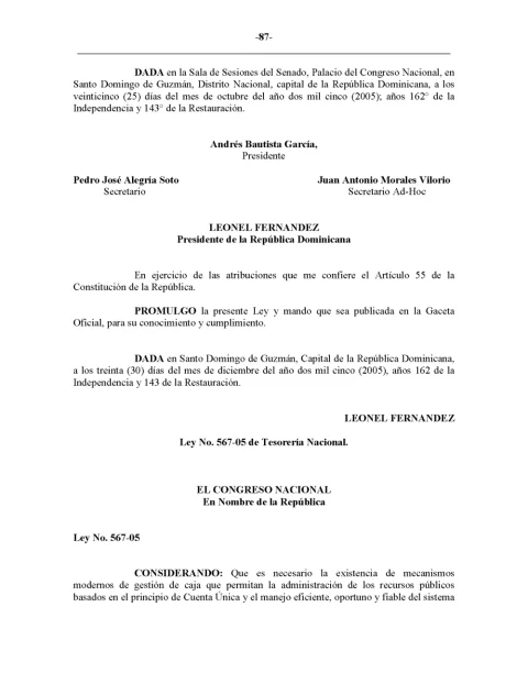 Portada: Ley 567-05, de Tesorería Nacional (2005)