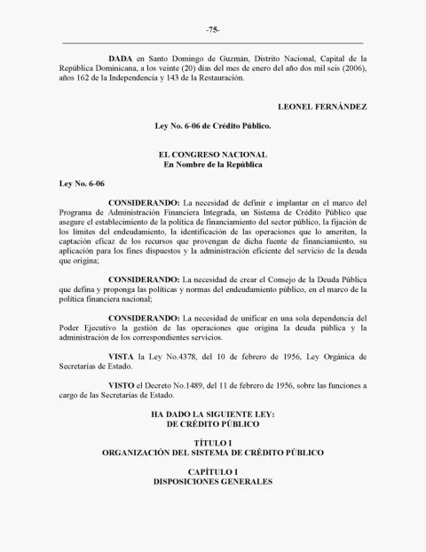 Portada: Ley 6-06, de crédito público (2006)