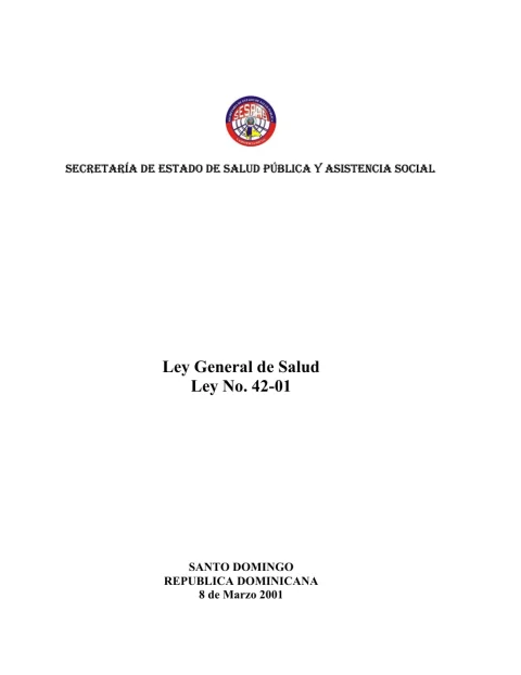 Portada: Ley General de Salud No. 42-01 (2001)