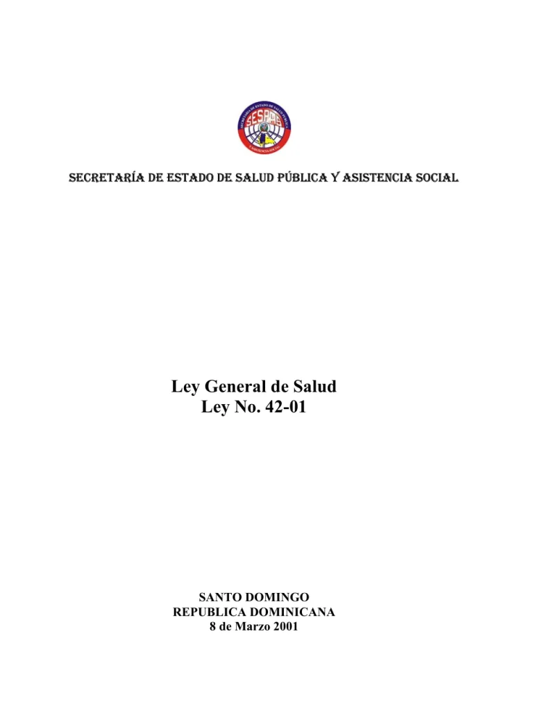 Portada: Ley General de Salud No. 42-01 (2001)