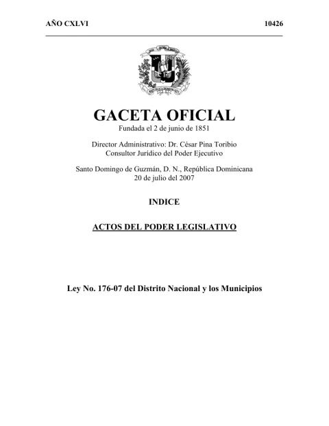 Portada: Ley Municipal 176-07 (2007)