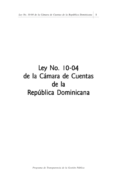 Portada: Ley No. 10-04, de la Cámara de Cuentas de la República Dominicana (2004)