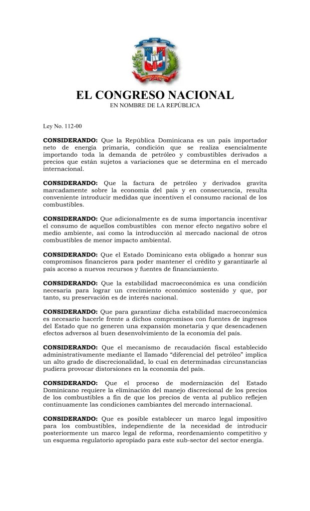 Portada: Ley No. 112-00 (2000)