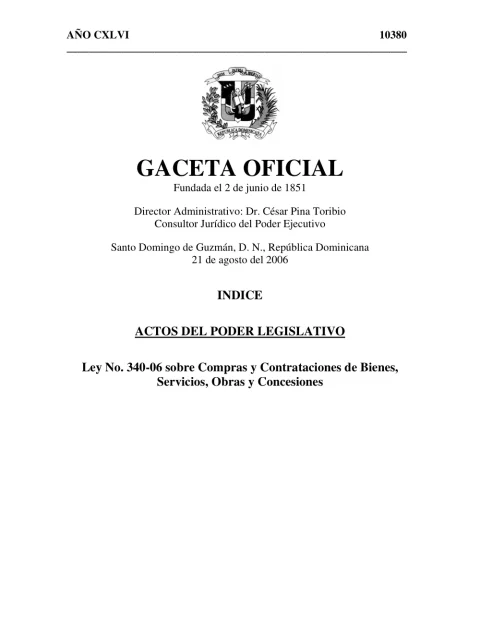 Portada: Ley No. 340-06 (2006)