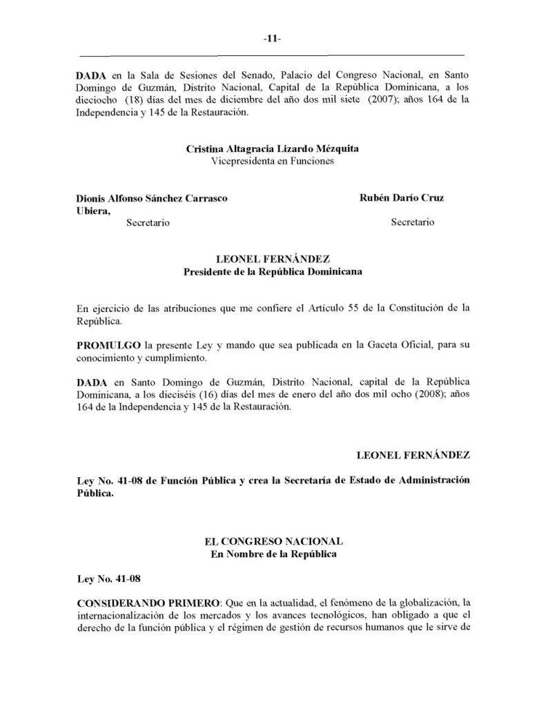 Portada: Ley No. 41-08, de función pública y reglamentación complementaria (2008)