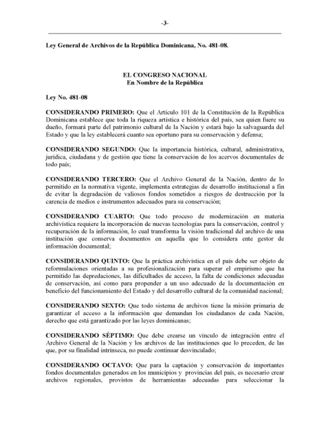 Portada: Ley No. 481-08, general de archivos y reglamentación complementaria (2008)