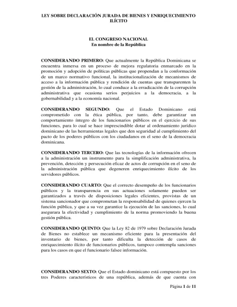 Portada: Ley No. 82-79, sobre Declaración Jurada de Bienes (1979)