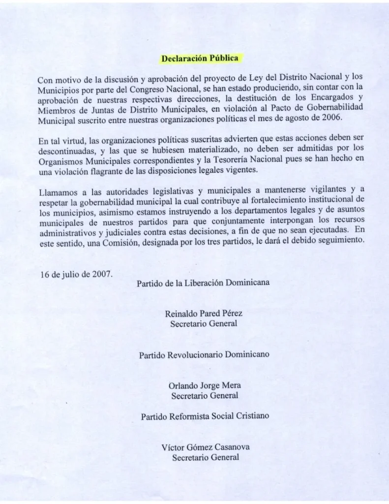 Portada: Pacto Gobernabilidad Municipal (Julio 2007)