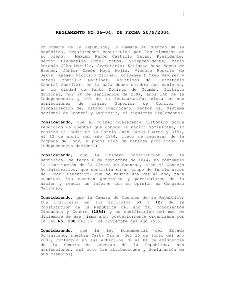 Portada: Reglamento 06-04, de aplicación de la Ley 10-04 de cámara de cuentas