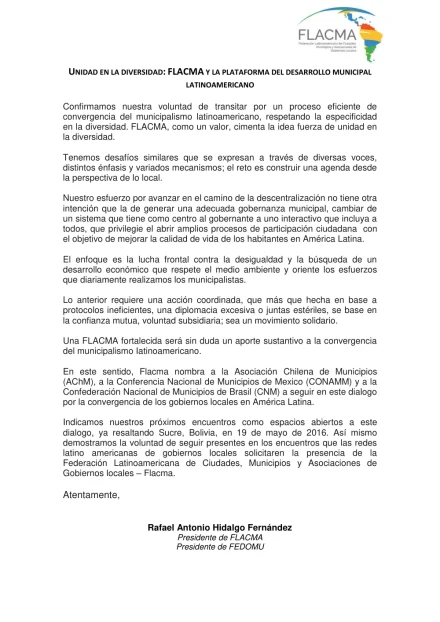 Portada: Unidad en la Diversidad: FLACMA y la Plataforma de Desarrollo Municipal Latinoamericano (2016)